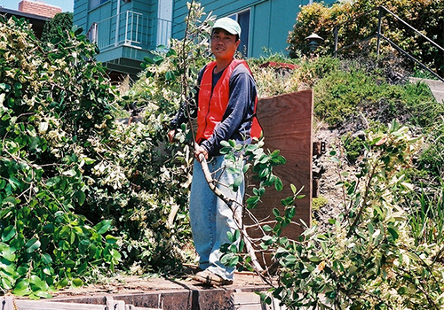 yard worker doing clean-up